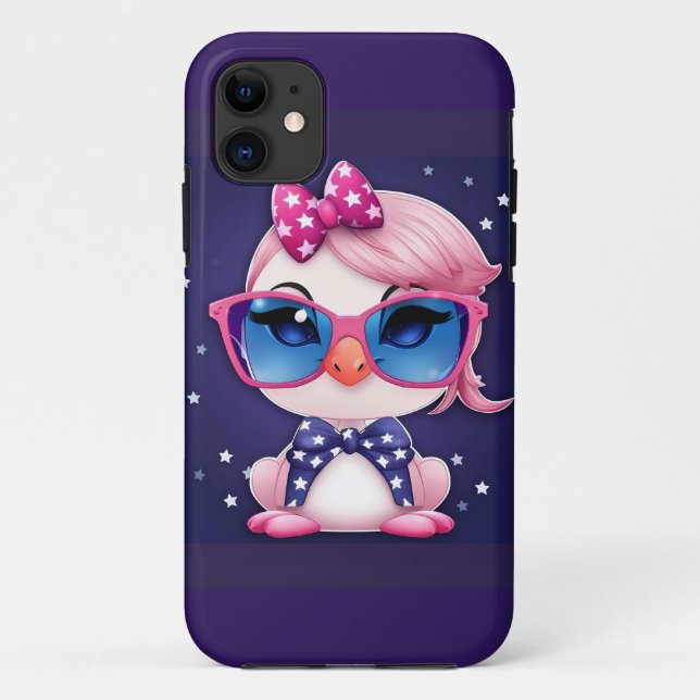 Capa Para iPhone 11 Bandeira Americana com Flamingo Cartoon-14484 (Verso)