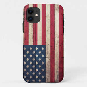 Capa Para iPhone 11 Bandeira americana de madeira velha