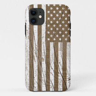 Capa Para iPhone 11 Bandeira Americana Grunge com Textura de Madeira F