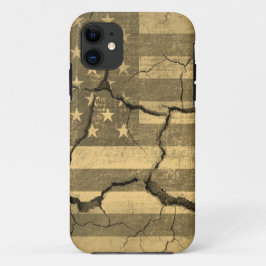 Capa Para iPhone 11 Bandeira Americana na Muralha Cracking Vintage