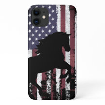 Bandeira Americana Patriótica e Cavalo Silhueta