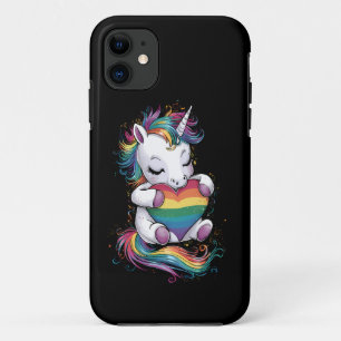 Capa Para iPhone 11 Bandeira Arco-íris Coração de Unicórnio Orgulho Ga