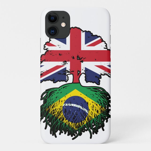 Capa Para iPhone 11 Bandeira das Raízes da Árvore Britânica (Verso)
