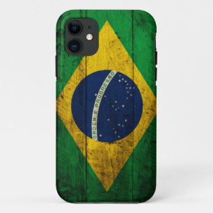 Capa Para iPhone 11 Bandeira de madeira velha de Brasil