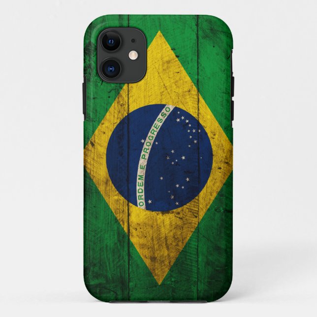 Capa Para iPhone 11 Bandeira de madeira velha de Brasil (Verso)