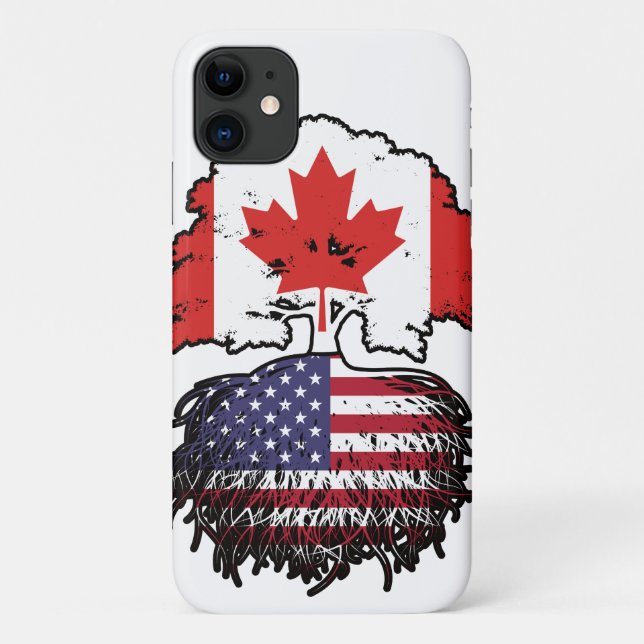 Capa Para iPhone 11 Bandeira de Raízes de Árvore Canadense Americano C (Verso)