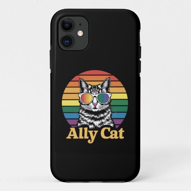 Capa Para iPhone 11 Bandeira do Arco-íris LGBT Gato Aliado Presente LG (Verso)