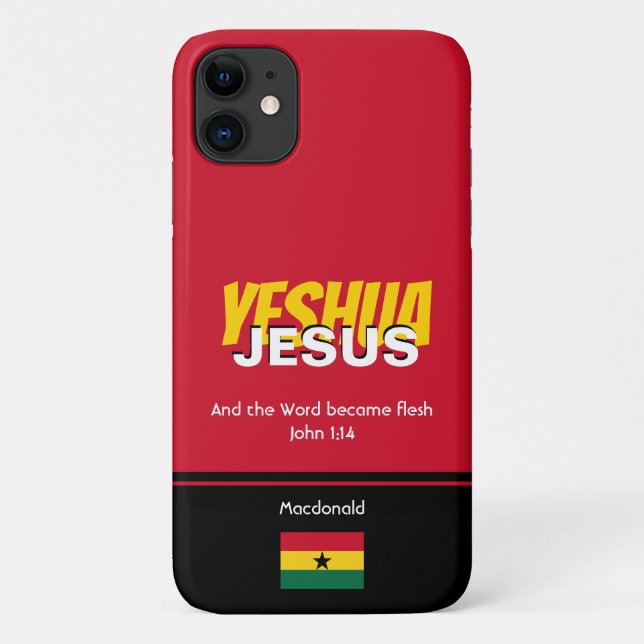 Capa Para iPhone 11 Bandeira do Gana JESUS YESHUA Escritura Personaliz (Verso)