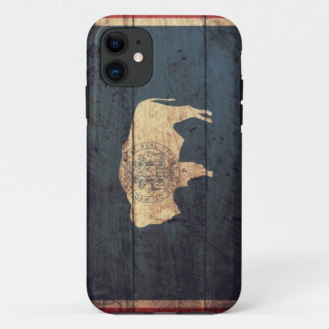 Capa Para iPhone 11 Bandeira do velho Wooden Wyoming (Verso)