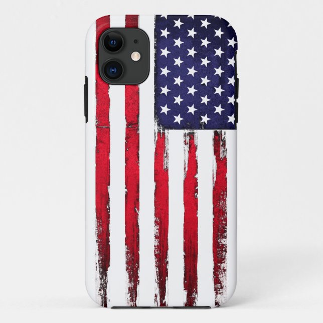 Capa Para iPhone 11 Bandeira patriótica americana do Grunge (Verso)