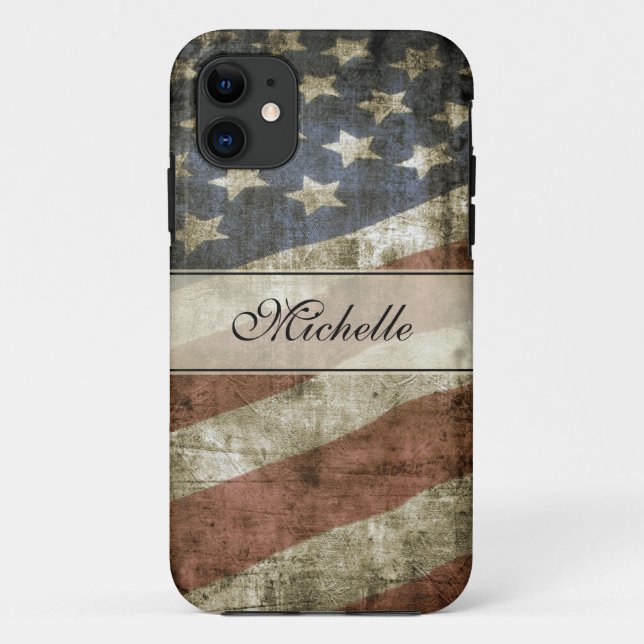 Capa Para iPhone 11 Bandeira Patriótica Americana Personalizada (Verso)