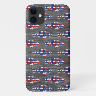 Capa Para iPhone 11 Bandeiras de peixe da TRUMP na madeira
