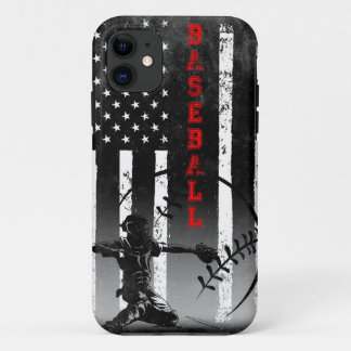 Capa Para iPhone 11 Baseball American Flag Black Art