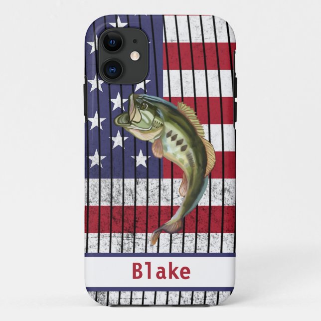 Capa Para iPhone 11 Bass Fisheries USA Flag Name (Verso)