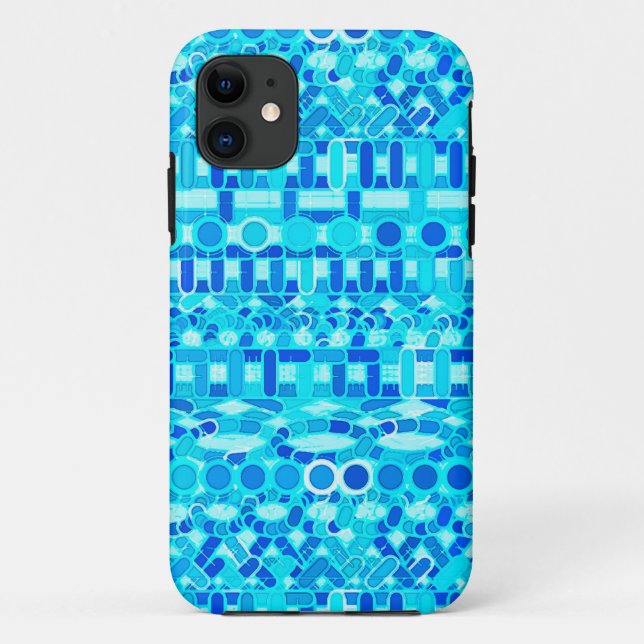 Capa Para iPhone 11 Batik Tribal - azul turquesa, aqua e cobalto (Verso)