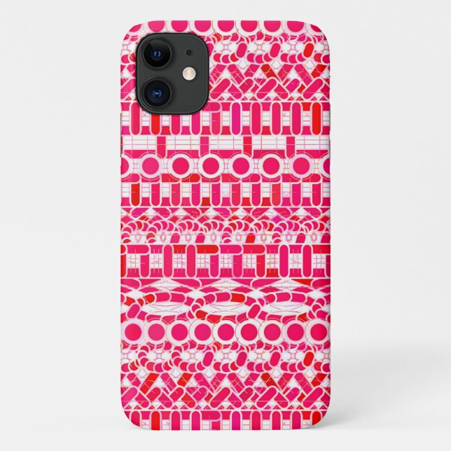 Capa Para iPhone 11 Batik Tribal - Vermelho profundo, grená e branco (Verso)