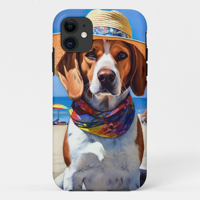 Capa Para iPhone 11 Beagle on Beach, presente de verão para amantes de (Verso)