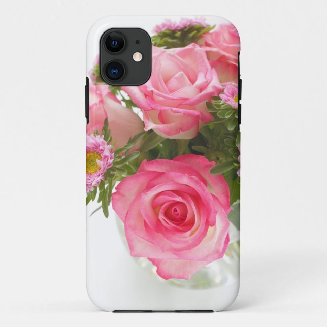 Capa Para iPhone 11 Beautiful pink roses with chrysanthemum in vase (Verso)