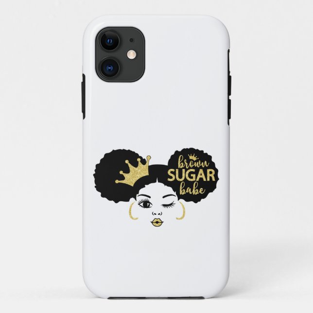 Capa Para iPhone 11 Bebê de açúcar castanho a preto e Dourado (Verso)