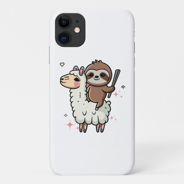 Capa Para iPhone 11 Bebê Preguiça e Lhama Fofos  (Verso)