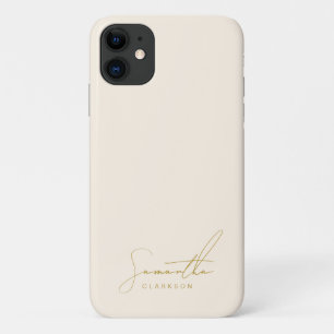 Capa Para iPhone 11 bege Minimalista e Dourado Script Cursivo Manuscri