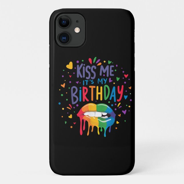 Capa Para iPhone 11 Beije-me, é meu aniversário (Verso)