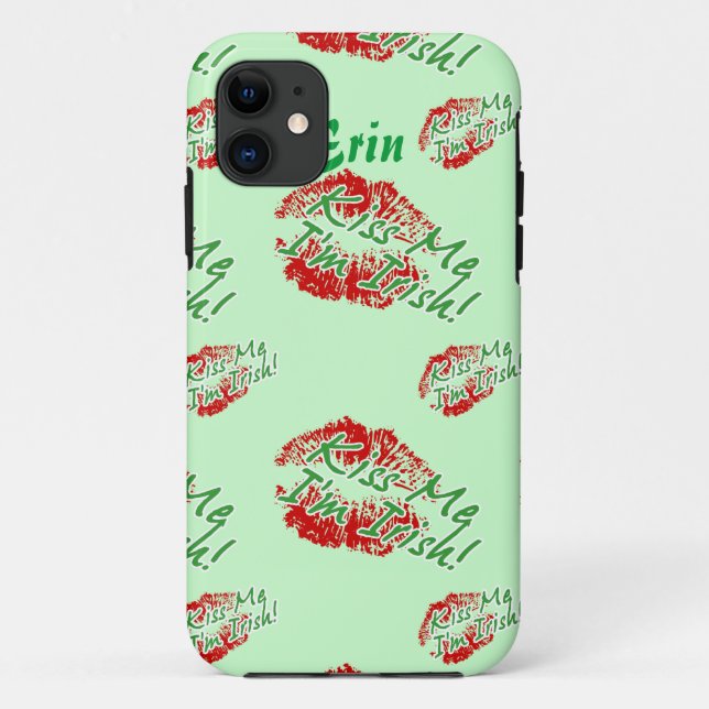 Capa Para iPhone 11 Beije-me Sou Lábios Irlandeses (Verde) caso do iPh (Verso)
