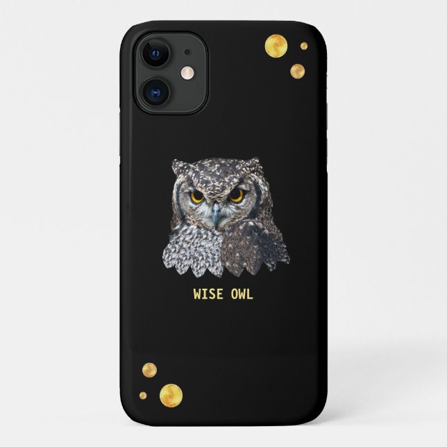 Capa Para iPhone 11 Bela coruja e confete dourado em preto (Verso)