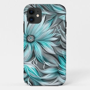 Capa Para iPhone 11 Bela Estampa Floral Azul Turquesa