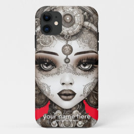 CAPA PARA iPhone 11 BELA FAIRY FACE STEAMPUNK PRETO BRANCO
