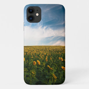 Capa Para iPhone 11 belas flores do sol campo com céu azul nublado a