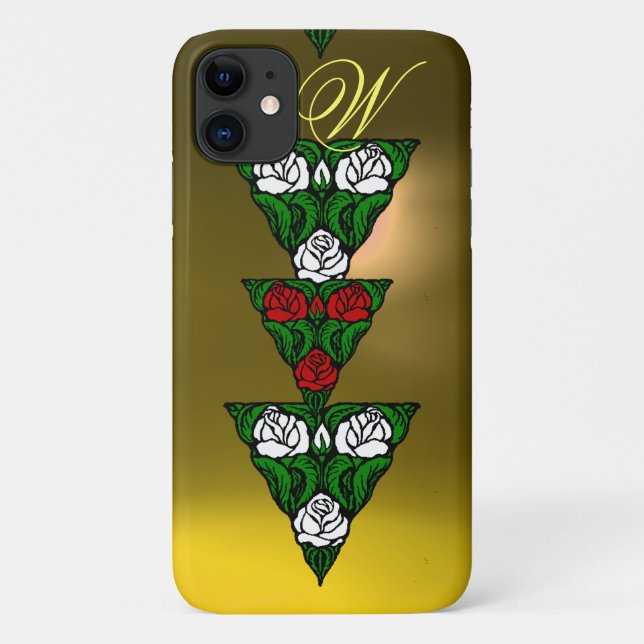 CAPA PARA iPhone 11 BELÍSSIMO TRIÂNGULO DE MONOGRAMA DE ROSAS VERMELHA (Verso)