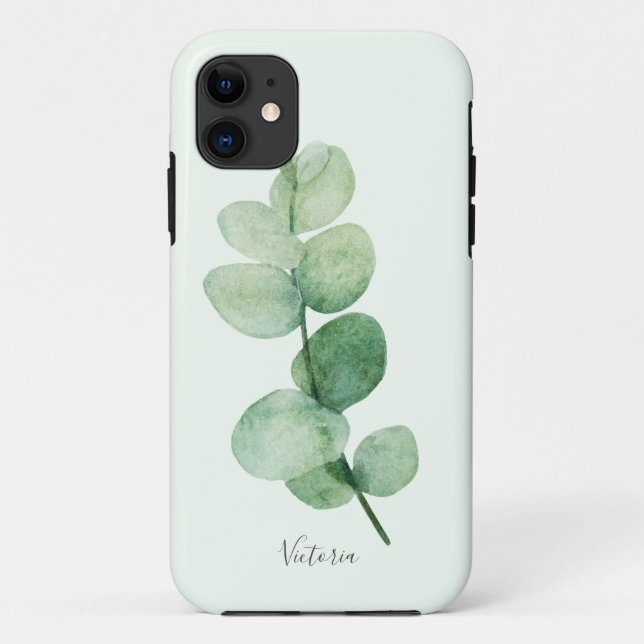 Capa Para iPhone 11 Belo eucalipto verde, nomes personalizados (Verso)