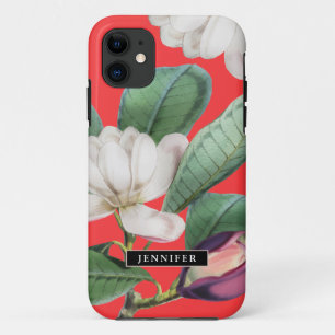 Capa Para iPhone 11 Belo Magnolia Blossomo Botânico com Nome