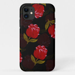 Capa Para iPhone 11 Belo padrão de bordado de rosas vermelhas translúc