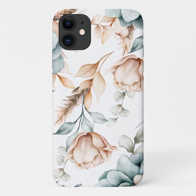 Capa Para iPhone 11 Belo padrão floral sem costura com vinheta (Verso)