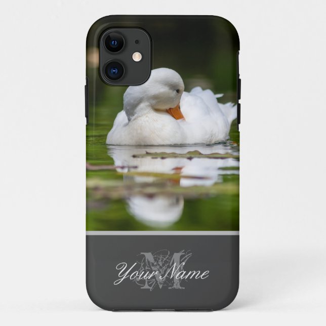 Capa Para iPhone 11 Belo pato branco nadando no lago de jardim! (Verso)