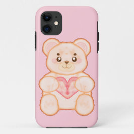 Capa Para iPhone 11 Belo Urso Dia de os namorados Com Coração Vermelho