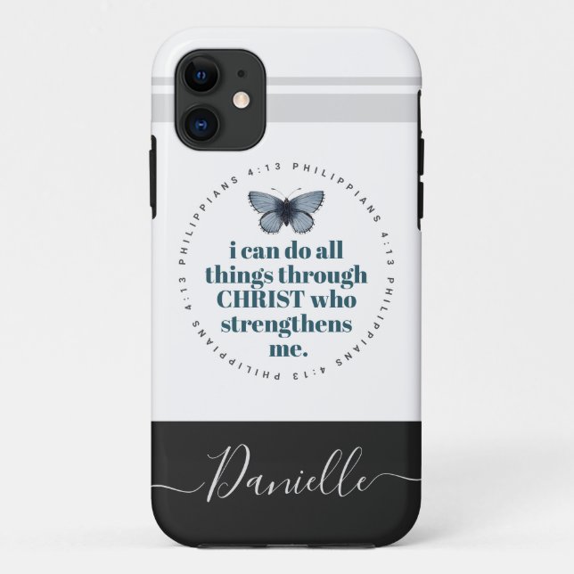 Capa Para iPhone 11 Bíblia Chic Verse Philippians Blue Butterfly Name (Verso)