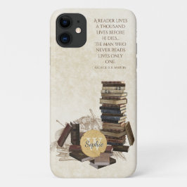 Capa Para iPhone 11 Bibliófilo de Leitura do Livro Nome Monograma