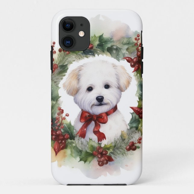 Capa Para iPhone 11 Bichon Frise Wreath Festivo Pup (Verso)