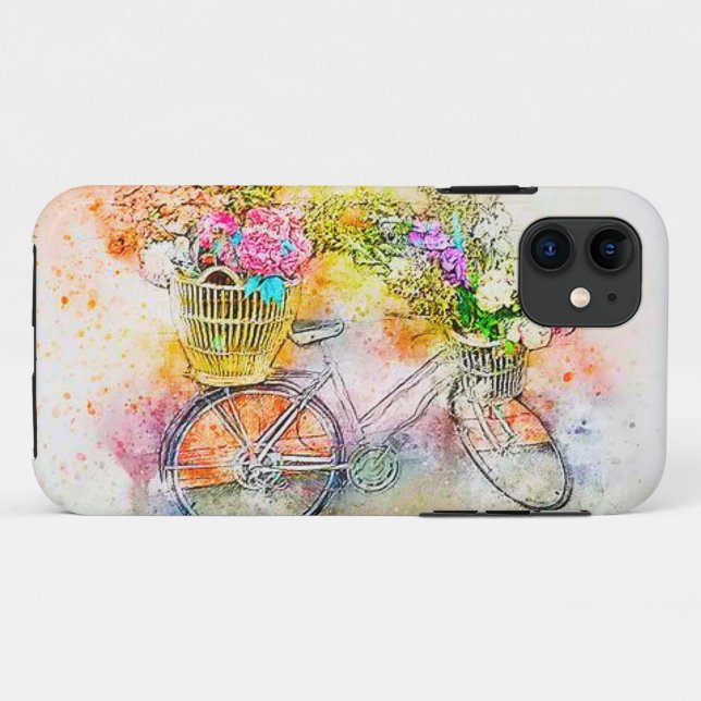 Capa Para iPhone 11 Bicicleta e flores (Verso (horizontal))