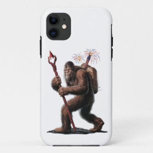 Capa Para iPhone 11 Bigfoot Fireworks 4 de julho, US Flag Sasquatch