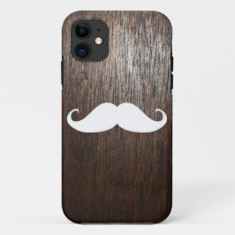 Capa Para iPhone 11 Bigode branco engraçado no fundo da madeira de