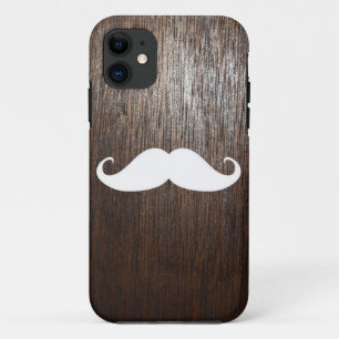 Capa Para iPhone 11 Bigode branco engraçado no fundo da madeira de