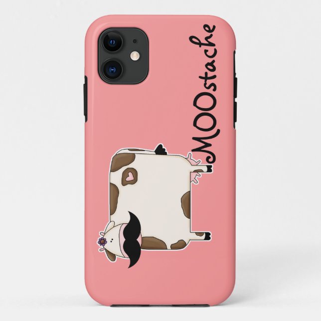 Capa Para iPhone 11 bigode engraçado de vaca MOO (Verso)