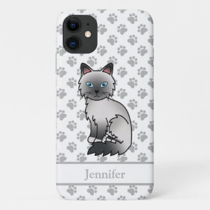 Capa Para iPhone 11 Birman/Ragdoll, Gato e Nome do Ponto Azul
