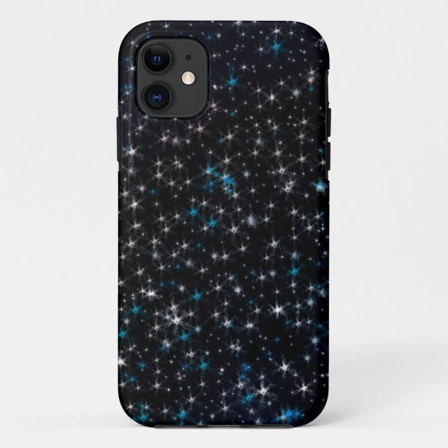 Capa Para iPhone 11 Black Night Silver e Blue Sparly Stars (Verso)