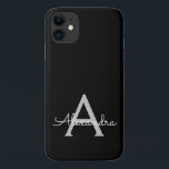 Capa Para iPhone 11 Black Silver Modern Script Girly Monographic Name<br><div class="desc">Monograma Prateado e Preto Adicionar sua Capa de telefone de nome próprio. Isto faz o doce e perfeito aniversário de 16 anos,  casamento,  chá de panela,  aniversário,  chá de fraldas ou festa de solteira presente para alguém que ama luxo de luxo e estilos quíticos.</div>