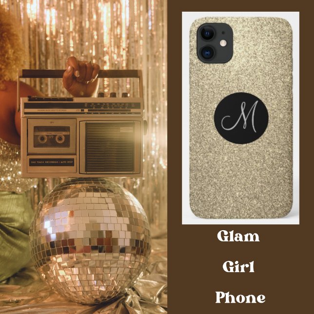 Capa Para iPhone 11 Bling do Monograma Dourado Elegante (Criador carregado)